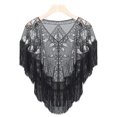 thumbnail image 2 of Eoperou Women 1920s Sequined Shawl Tassels Beaded Faux Pearl Fringe Solid Color Sheer Mesh Wrap Cape Cover Up V Neck See-through Cape, 2 of 8