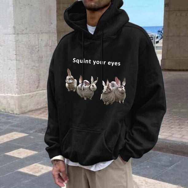 WILLBEST Sudaderas Deportivas para Hombre, Suéter con Capucha y Bolsillo De Manga Larga para Otoño e Invierno, con Estampado De Conejo Divertido De Color Sólido para Hombre y Mujer Grande