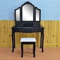 thumbnail image 3 of Tri-Folding Mirror 4 Drawers Dressing Table Home Bedroom Women Makeup Desk Stool Set, 3 of 10