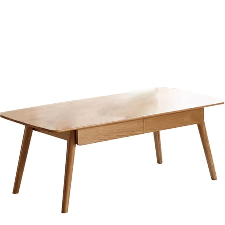 Solid Wood Coffee Table with Storage Shelf Natural Oak Center Table for Living Room Work from Home Desk
