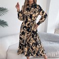 thumbnail image 1 of Ovzne Robes d'Été pour Femmes Robe d'Été pour Dames à Imprimé Floral Manches Longues Col à Revers Taille à Boucle Dentelle Longue Robe Robe de Printemps à Manches Longues Imprimée Liquidation, 1 of 6