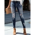 thumbnail image 3 of Women'S Skinny Ripped Trendy Jeans Distressed Stretchy Denim Pants Dark Blue S, 3 of 6