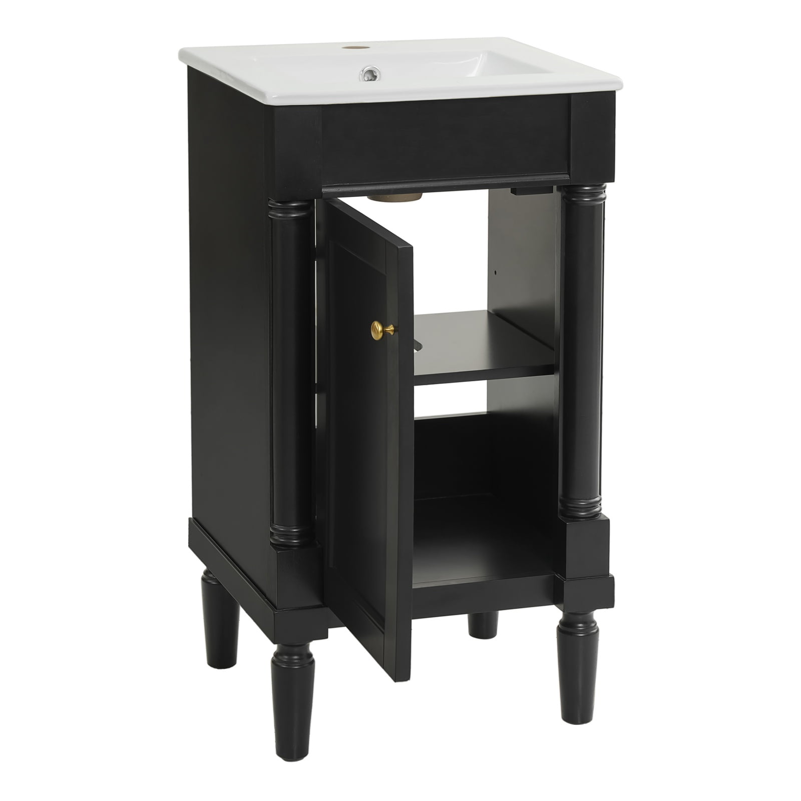 18" Bathroom Vanity Cabinet with Ceramic Sink, Small Bathroom Storage Cabinet with Adjustable Shelf, Soft Close Door, Space Saving Bathroom Sink Cabinet