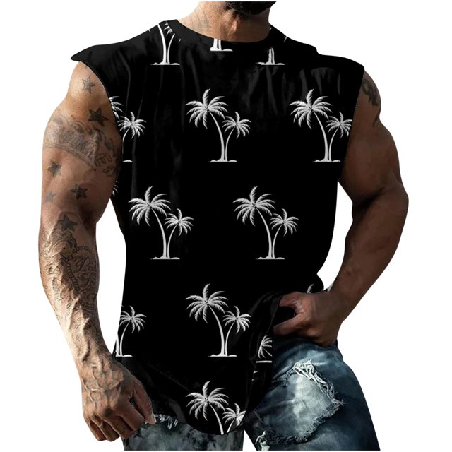 Débardeurs Graphiques pour Hommes, T-Shirts Graphiques Imprimés Amusants, Débardeurs d'Été Décontractés Sans Manches à Col Rond, Débardeurs de Plage Hawaïens