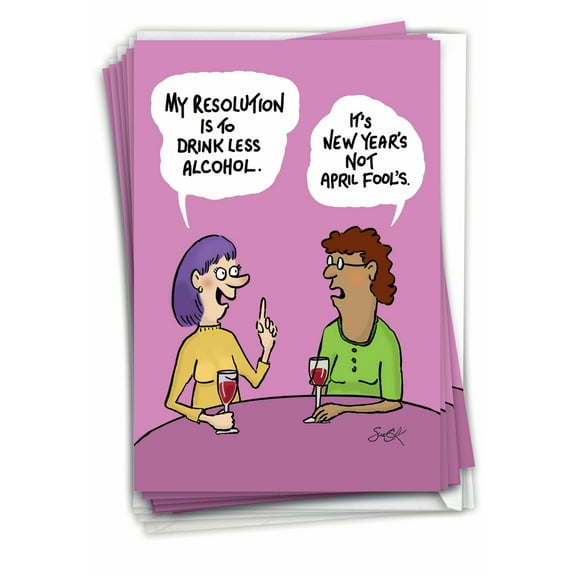 Pack of 12 New Year Cards Funny (1 Design, 12 Cards) - Wrong Holiday New Year C3408NYG-B12x1