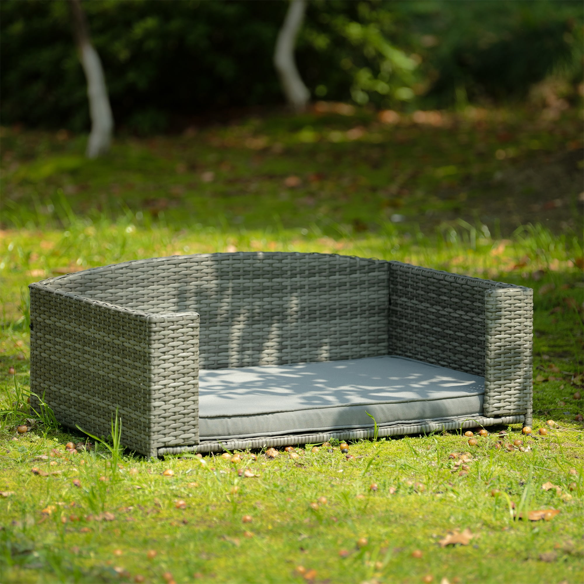 Pefilos 38" PE Wicker Dog Sofa Bed Elevated Raised Rattan Pet Bed for Indoor/Outdoor with Removable Cushion Lounge Curved backrest, Gray Pefilos 38" PE Wicker Dog Sofa Bed Elevated Raised Rattan Pet Bed for Indoor/Outdoor with Removable Cushion Lounge Curved backrest, Gray