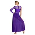 thumbnail image 2 of MSemis Womens Modern Lyrical Dance Dress Shiny Rhinestones Side Split Sheer Mesh Dresses Purple L, 2 of 7