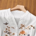 thumbnail image 4 of Womens Linen Tops 3/4 Sleeve Cotton Floral Embroidered Shirts Summer Dressy Casual Boho Blouses Loose Fit Tunic shirt White M, 4 of 5