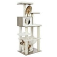 thumbnail image 1 of Feandrea WoodyWonders Cat Tree, Modern Pet Tower for Indoor Cats, 54.3-inch Multi-Level Cat Condo, Ultra-Soft Plush, Scratching Posts, Hammock, Removable, Washable Cushions, Heather Greige, 1 of 7