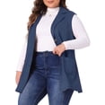 thumbnail image 2 of Unique Bargains Women's Plus Size Vests Long Sleeveless Casual Lapel Suede Vest 3X Dark Blue, 2 of 6