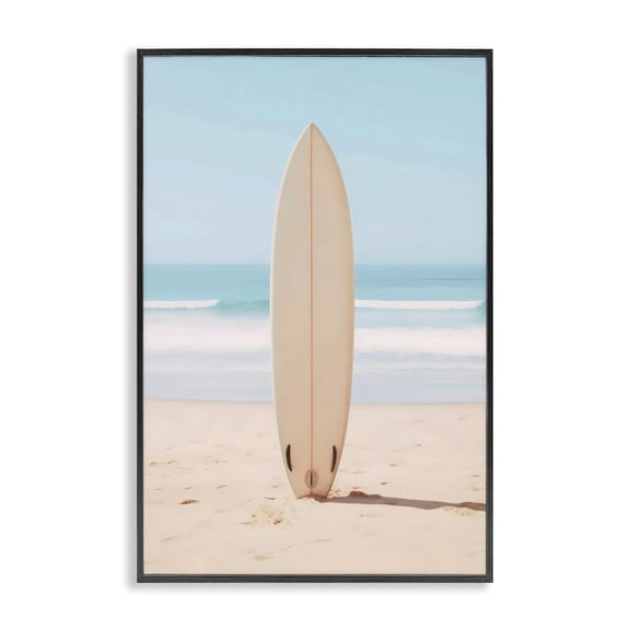 Stupell Industries Neutral Centered Surfboard Black Framed Giclee Art, design by LSR Design Studio, 18 x 12