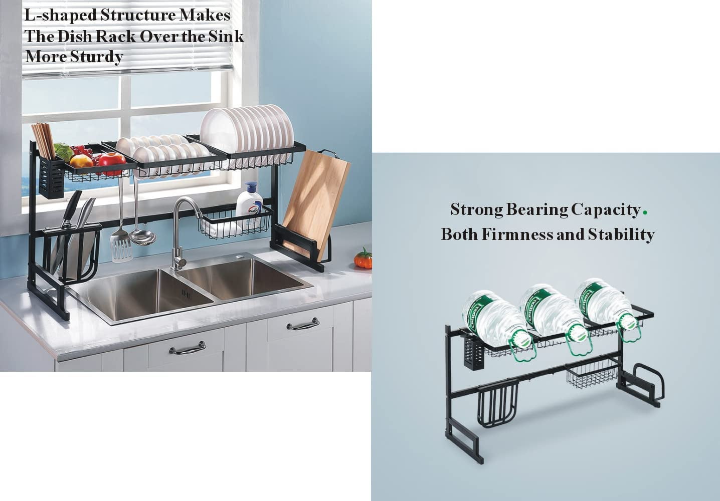 MERRYBOX Over The Sink Dish Drying Rack Adjustable Length (25-33in), 2 Tier  Dish Rack Over Sink with Multiple Baskets Utensil Holder Cup Holder, Full