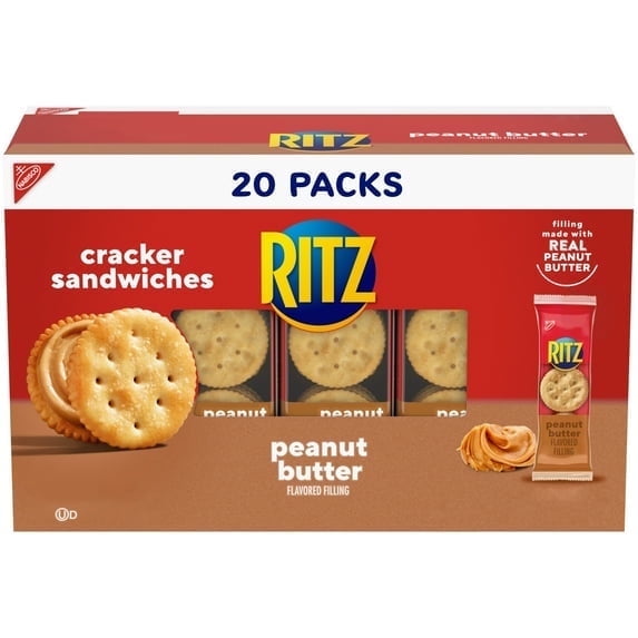 RITZ Peanut Butter Sandwich Crackers, Lunch Snacks, 20 Snack Packs (6 Crackers Per Pack)