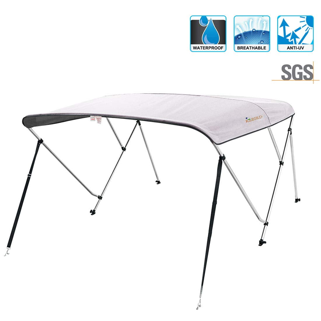 KING BIRD 3 Bow Bimini Top Boat Cover, Sun Shade, Waterproof, 1" Frame, 46"H, Poles, Boot, 5