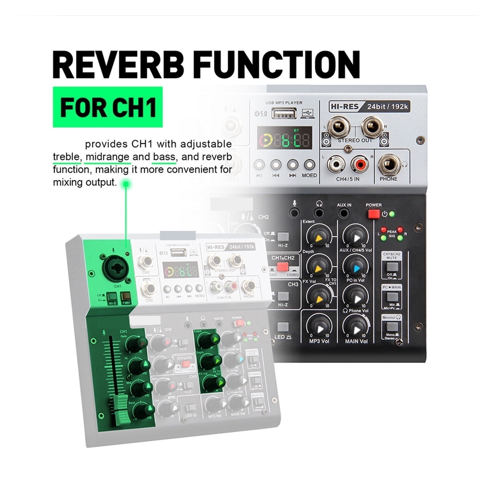 Interface Sound Card With Monitoring, Studio Quality 24bit 192k, 5.0 BT PC, Live Recording Of Electric Guitar, Singing ,Easy to Operate
