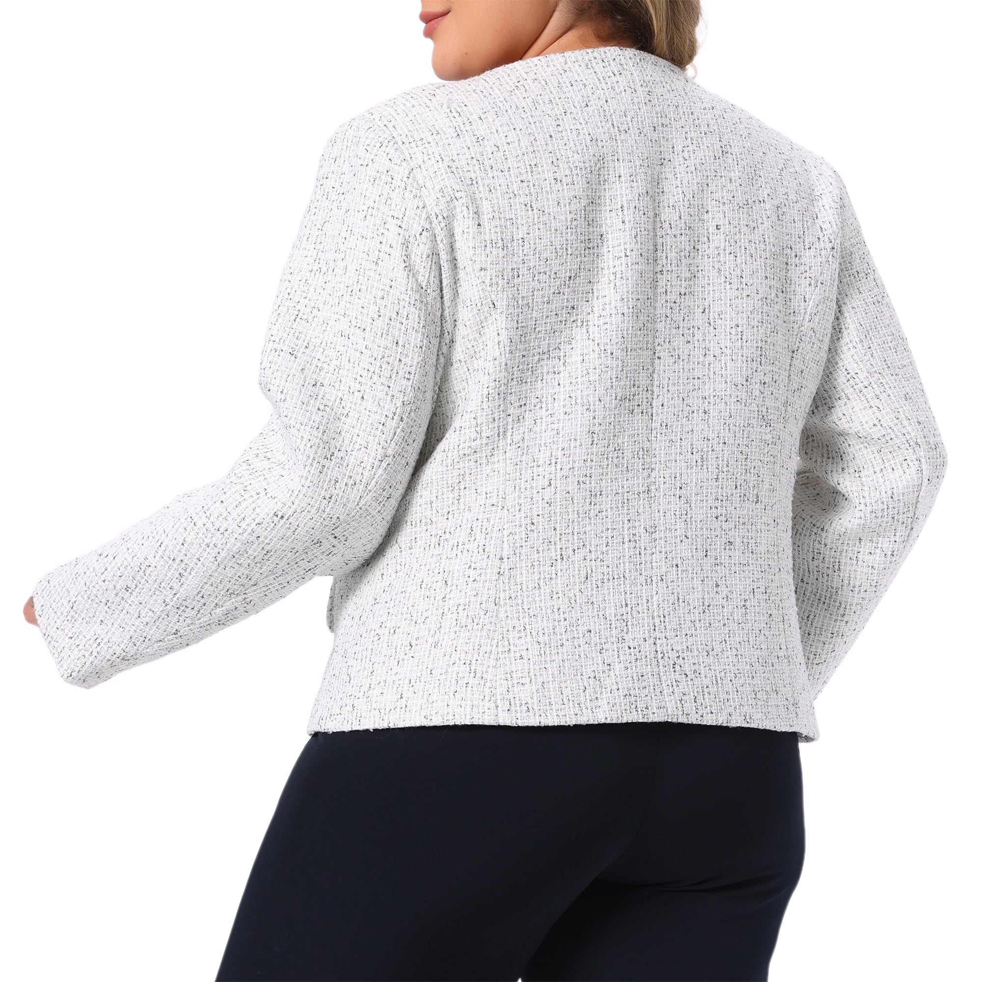 DARING DIVA Women's Plus Size Blazer Collarless Long Sleeve Open Front Jacket 1X Beige