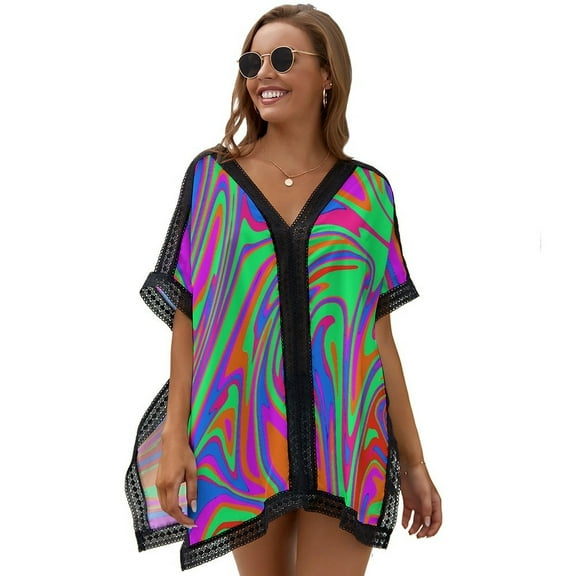 Neon Printed Women's Swimsuit Cover Up Summer Swimsuit Dress