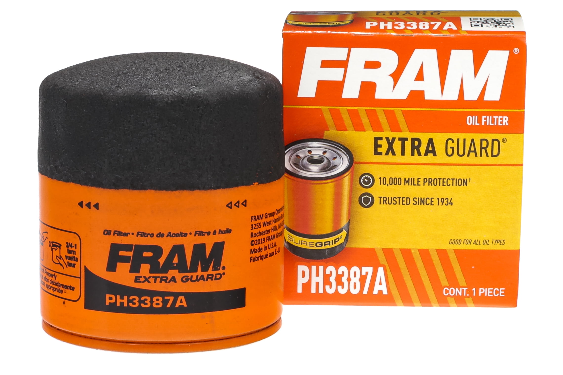 (2 pack) FRAM Extra Guard Oil Filter, PH3387A, 10K Miles, Replacement Oil Filter Fits Select Vehicles