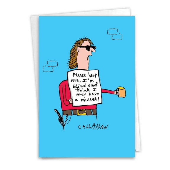 1 Funny Birthday Card with Envelope - Blind Mullet C6150BDG