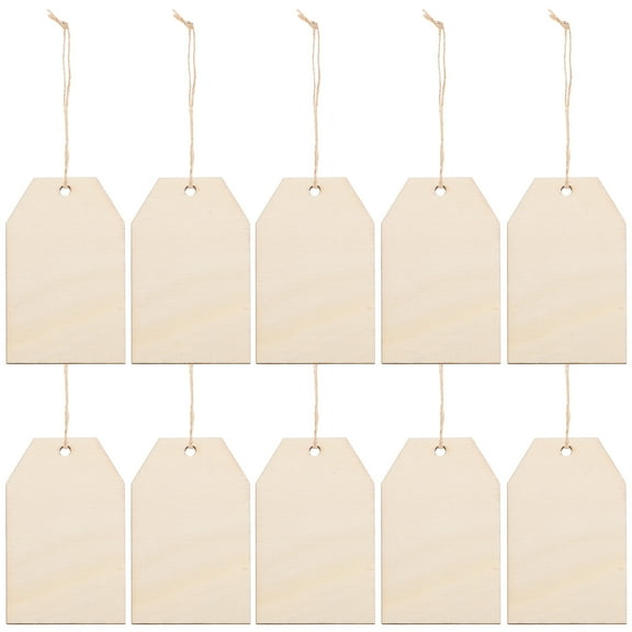 OUNONA 10 pcs Wooden Tags with Holes Unfinished Hanging Tags Blank Wood Tag for Xmas Tree
