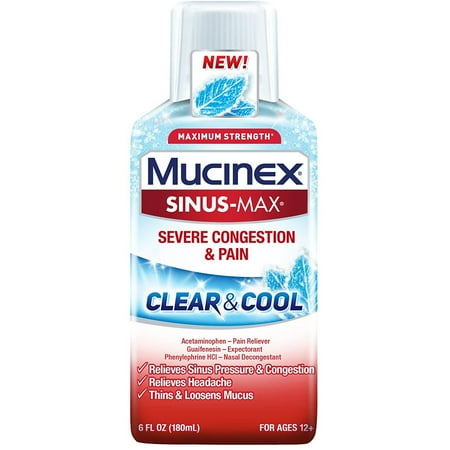 Mucinex Fast-Max Severe Congestion & Cough Clear & Cool Liquid 6 oz (Pack of 2)