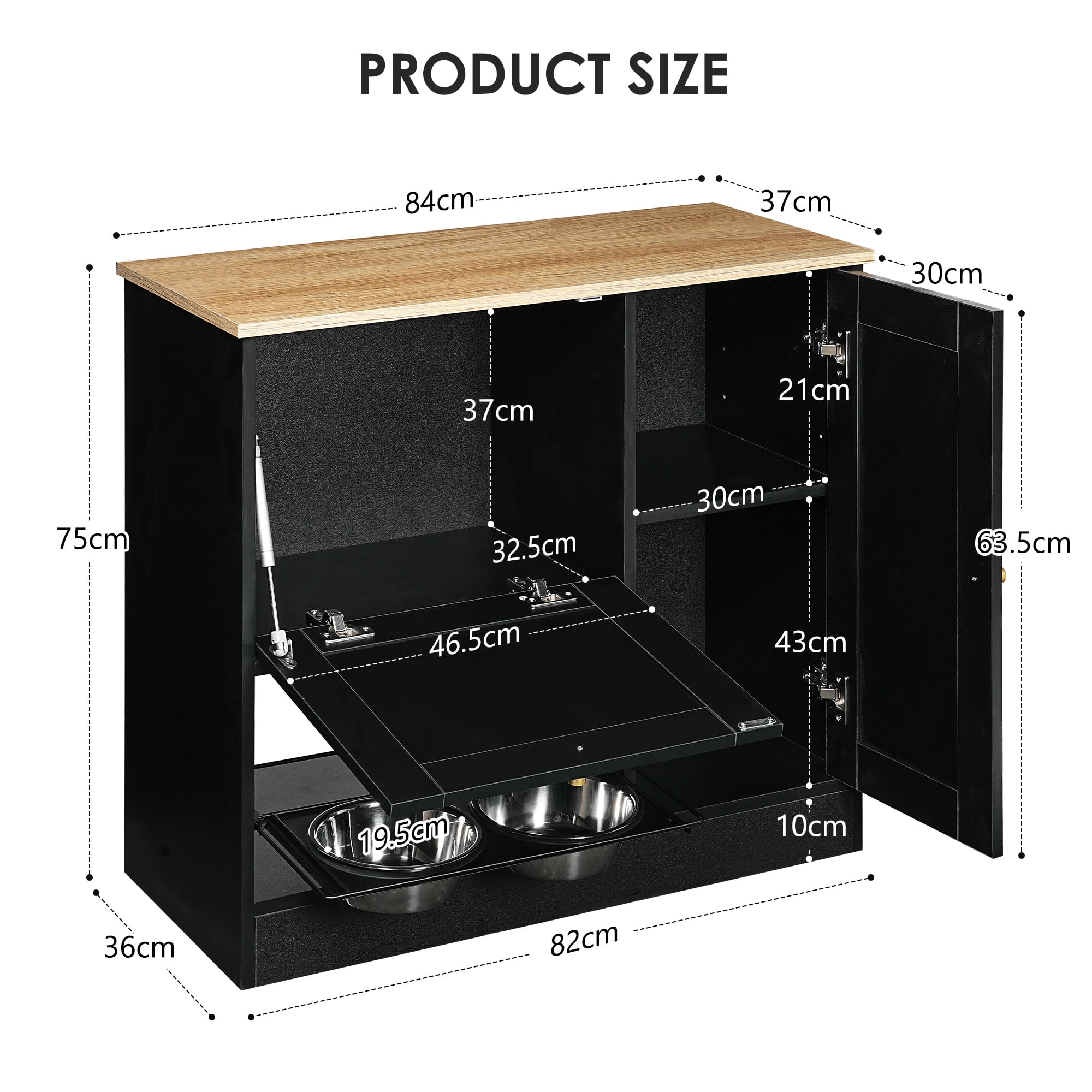 Feeding Station With 2 Lockers, Pet Feeding Station With 2 Elevated Dog Bowls, Side Hooks, Anti-Tipping Kit, Hidden Pet Feeding Station For Feeding And Watering