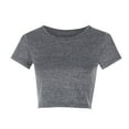 thumbnail image 4 of outfmvch crop tops for women casual solid color tank short sleeve crop t-shirt womens tops crop tops Z Gray XL, 4 of 5