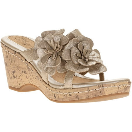 Faded Glory - Women's Rosalee Genuine Leather Floral Heel Slide Sandals ...