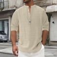 thumbnail image 2 of TAGOLD Mens Summer Short Sleeve Stand Collar Blouse & Shirt Solid Color Fold Sleeve Sun Protection Top, 2 of 5