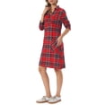 thumbnail image 4 of INSPIRE CHIC Women's Vintage Plaid Dresses Collar V Neck Long Sleeve Check Casual Knee Length Shirt Dress S Red, 4 of 6