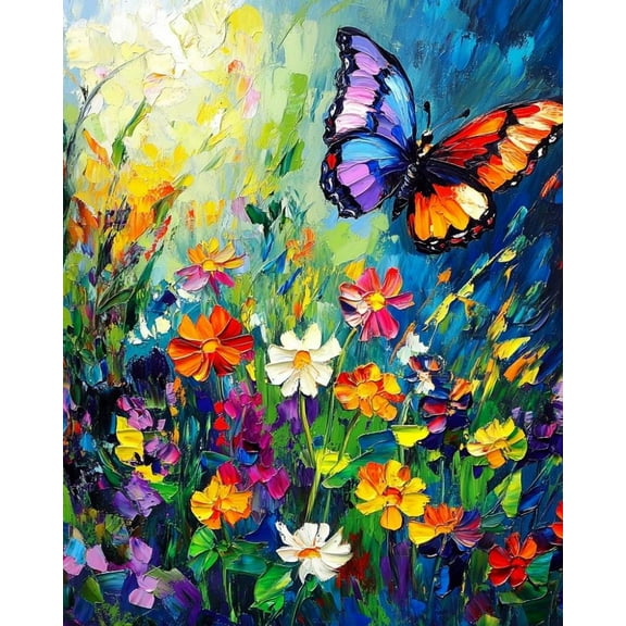 Paint by Numbers for Adults Kids Beginner Colorful Butterfly Flower Field DIY Acrylic Painting by Numbers Kits with Brushes Acrylic Pigment Home Decoration Gifts 16 x 20 inch
