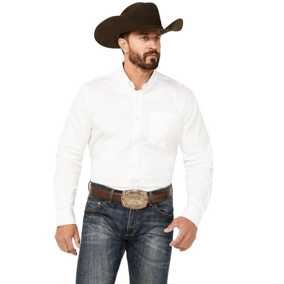 Cody James Men's Basic Twill Long Sleeve Button-Down Performance Western Shirt White  Tall