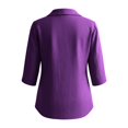 thumbnail image 5 of thefmos Women Plus Size Fall Spring Collared 3/4 Sleeve Button Down Blouses Dressy Casual V Neck Tunic Tops Loose Fit Solid Basic Shirts for Work Vacation, Purple M, 5 of 6