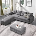 thumbnail image 4 of Pingliang Home 101" Convertible Sectional Sofa with Ottoman Coffee Table,U Shaped 4 Seat Sofa Couch with Storage Pockets,Modern Linen Sofa Bed with 3 Ottoman for Living Room Apartment Office Studio, 4 of 12