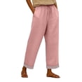 thumbnail image 6 of kaondbfi Cotton Linen Pants Women Summer Casual Straight Leg Pants Elastic Waist Beach Trousers with Pockets, 6 of 8