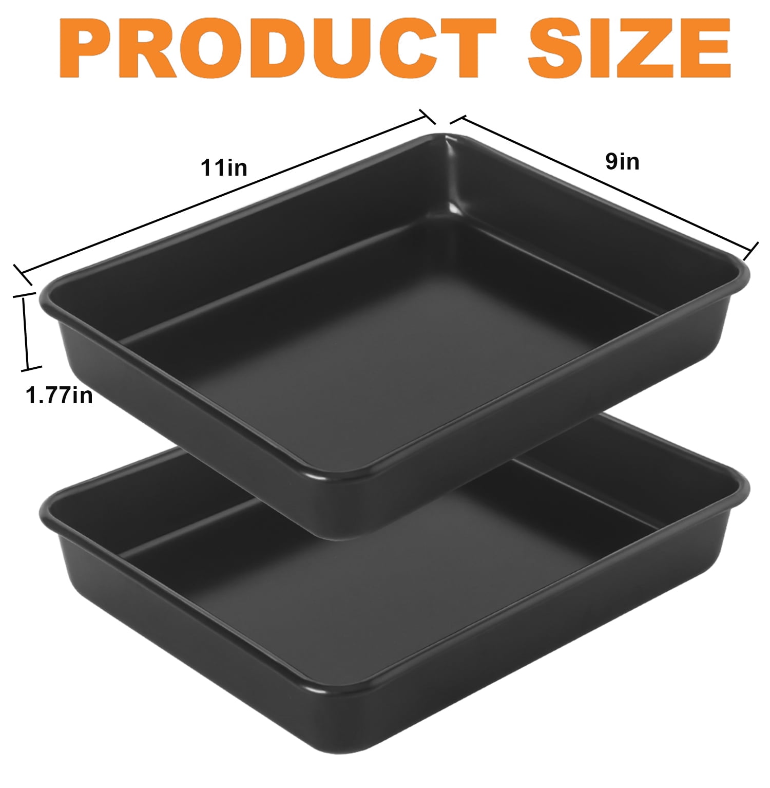EXERAUO 9 x 11 in Baking Sheet Pans of 2, Heavy Duty Deep Size Baking Pan Nonstick Oven Pans for Cooking Brownie, Toaster Oven Pans, Easy Clean & Food Safe