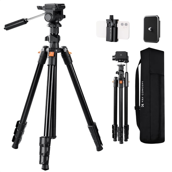 K&F CONCEPT 77"/1.96m Lightweight Travel Camera Tripod with 3-Way Head, Aluminium Camera Tripods for DSLR, with Mobile Phone Holder O234A5 BV01