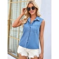 thumbnail image 6 of Women'S Denim Tank Top V Neck Button Down Collared Sleeveless Shirts Casual Blouse Tops Blue M, 6 of 8