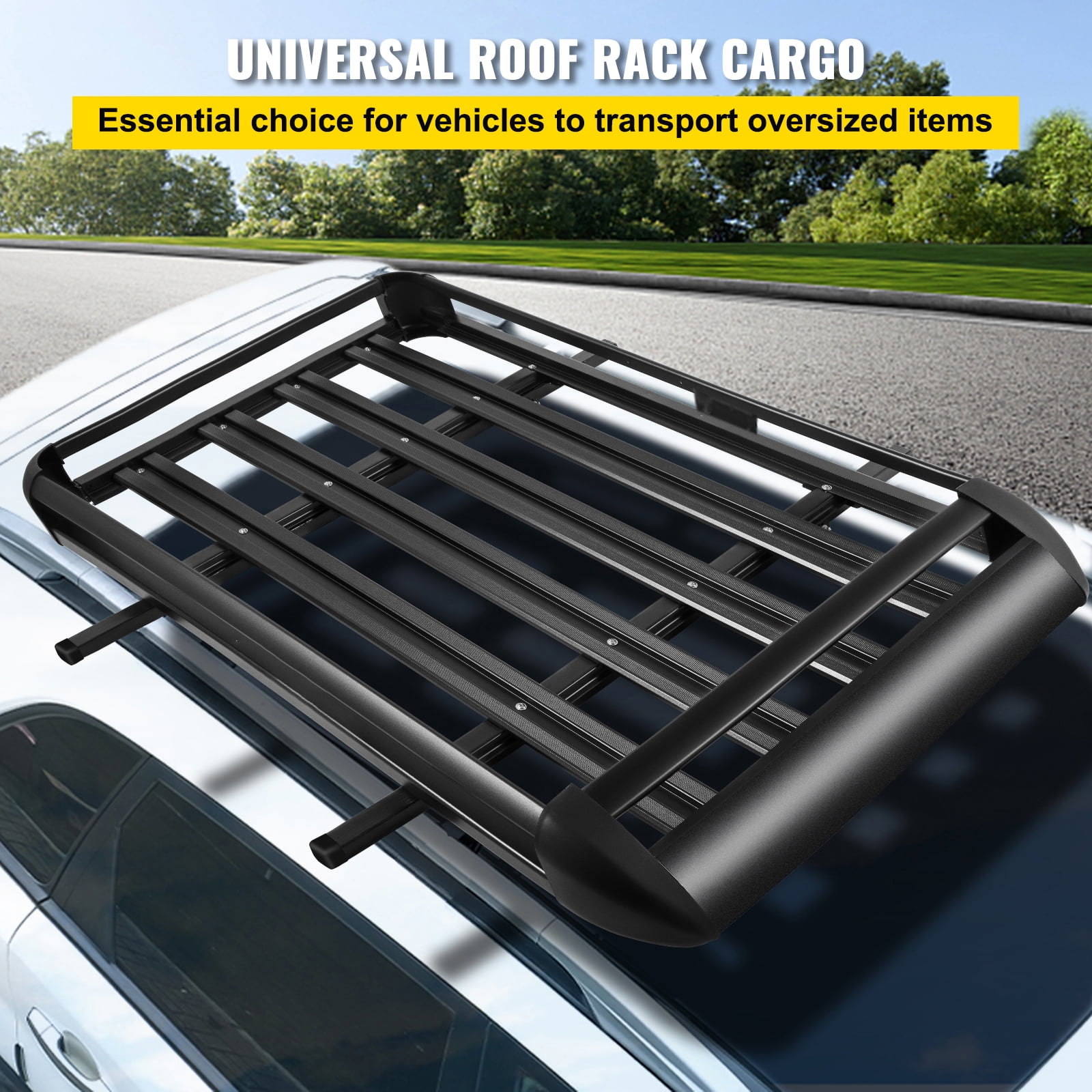 KFFKFF Universal 50.4 x 36.4 Inch Roof Cargo Basket, Aluminum Roof-Mounted Luggage Rack with Bars XL-B for Cars, SUVs, and Travel Essentials