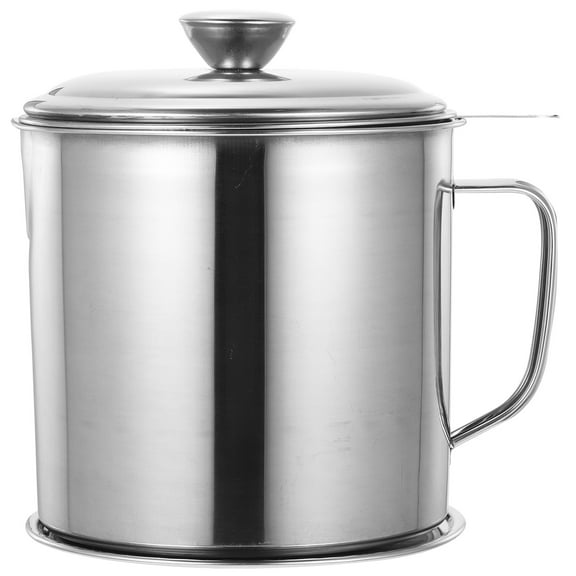 Soimiss Large Grease Container With Strainer Stainless Steel Silver 1 Set 1.8L