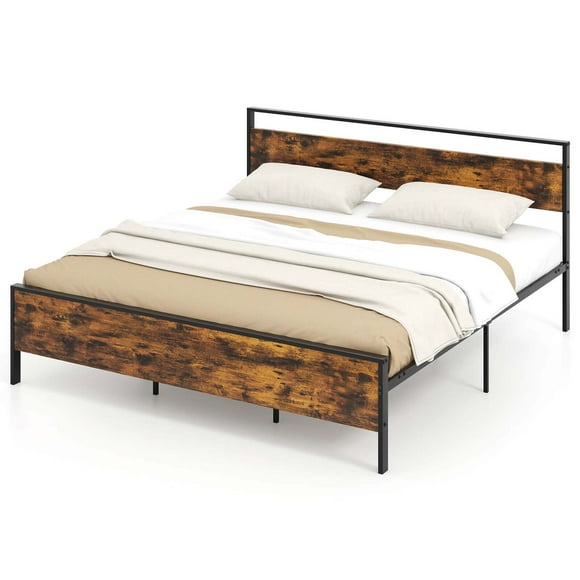 Costway King Size Bed Frame with Wooden Headboard and Footboard Under-Bed Storage