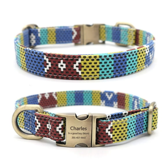 Youyixun Customized Nylon Dog Collar, Personalized Dog Collar Engraved with Name and Phone Number,Adjustable ID Dog Collar with Quick-Release Buckle-(Speckle-Blue,M)