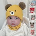 thumbnail image 2 of comerut 2Pcs/Set 3-18 Months Infants Hat Neck Warmer Knitted Dual Pompoms Cartoon Bear Stretchy Thickened Cold Resistant Super Soft Autumn Winter Baby Girls Boys Kids Beanie Cap Scarf Kit for Outdoor, 2 of 8