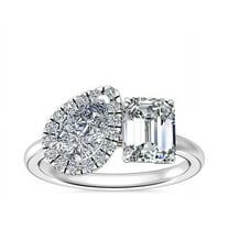 1.10 Carat Excellent Emerald & Pear Cut Natural Diamond Beautiful Two Stone Ring for Anniversary Solid 18K White Gold Size 4.5