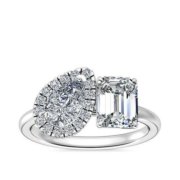 2.60 Ct Emerald Cut Moissanite Latest Two-stone Anniversary Ring for Women Solid 14K White Gold Size 7 by Diamond-Capitals