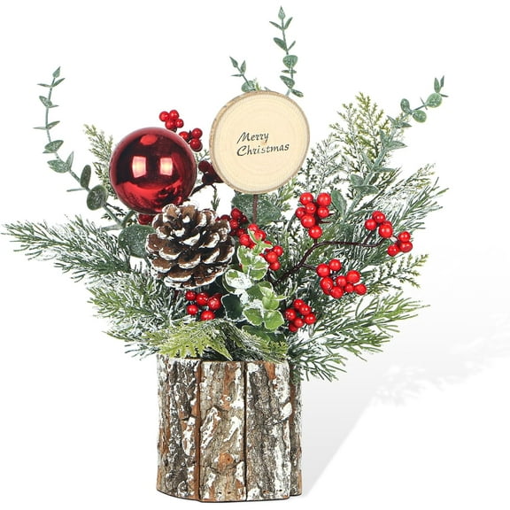 Christmas Table Decorations,13''Christmas Table Decor, Christmas Centerpieces for Tables with Small Christmas Potted Tree for New Year