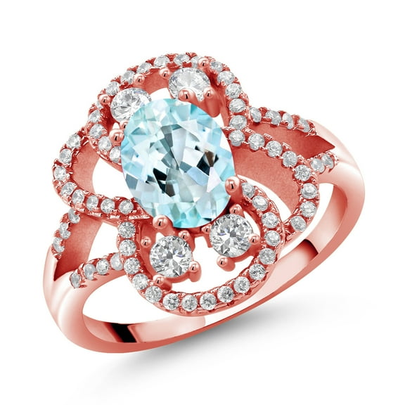 Gem Stone King 18K Rose Gold Plated Silver Statement Ring Set with Oval Sky Blue Topaz (2.82 cttw) (Size 6)