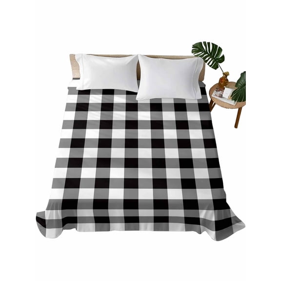 Black and White Checkered Flat Sheet Only Twin Size, Soft Breathable Bed Top Sheets for Mattress, Farmhouse Buffalo Plaid Luxury Bedding Flat Sheets for Home Hotel Bedroom Bed Protection