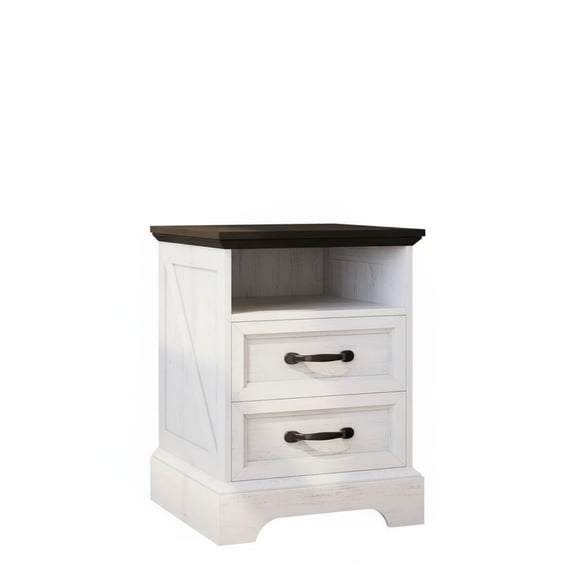 Garvee Farmhouse Nightstand 18.1 x 18.1 x 24.1", with Charging Station & 2 Drawers, White & Black