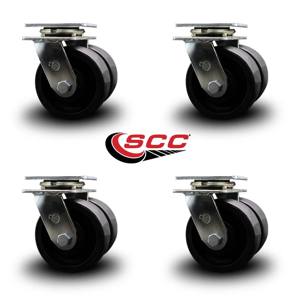 5 Inch Dual Glass Filled Nylon Wheels Swivel Caster Set with Ball Bearings SCC